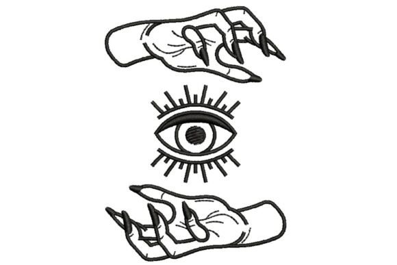 Mystical Hands with All-Seeing Eye Outline Embroidery Design