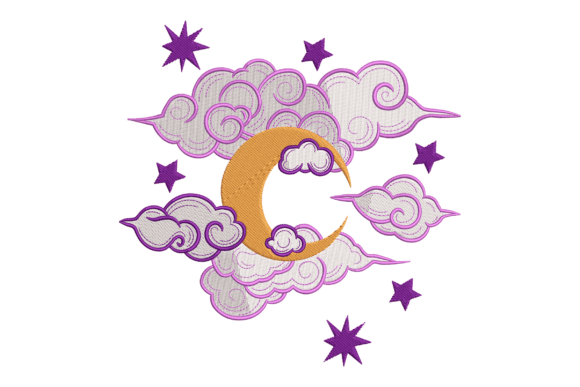 Purple Stars Moon Clouds